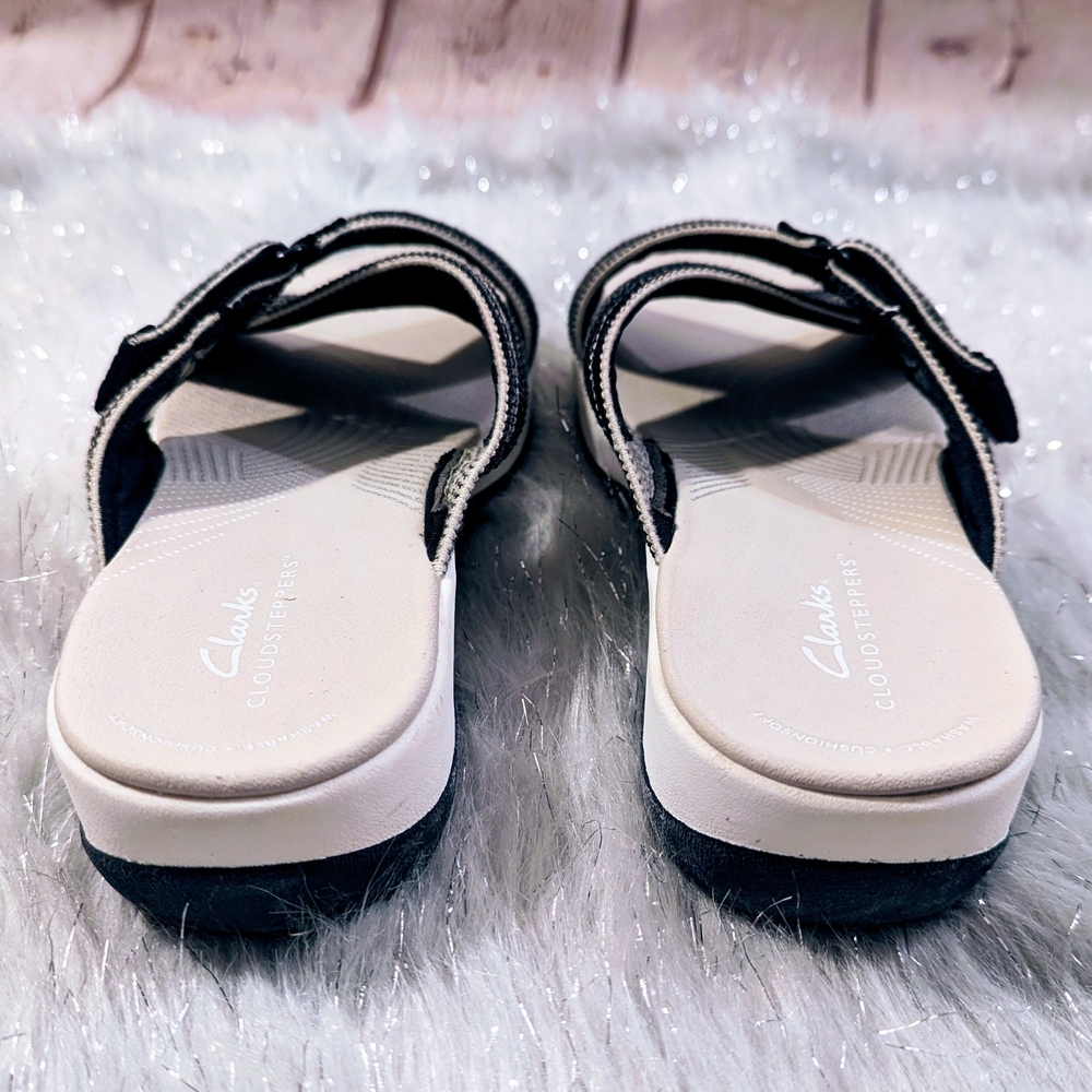 Cloudsteppers by Clarks Black and White Striped Sandals Arla Wave Size 9 - Picture 4 of 6